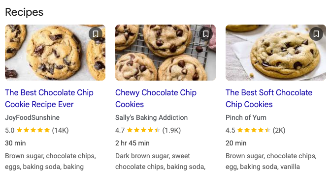 Recipe rich results in Google Search